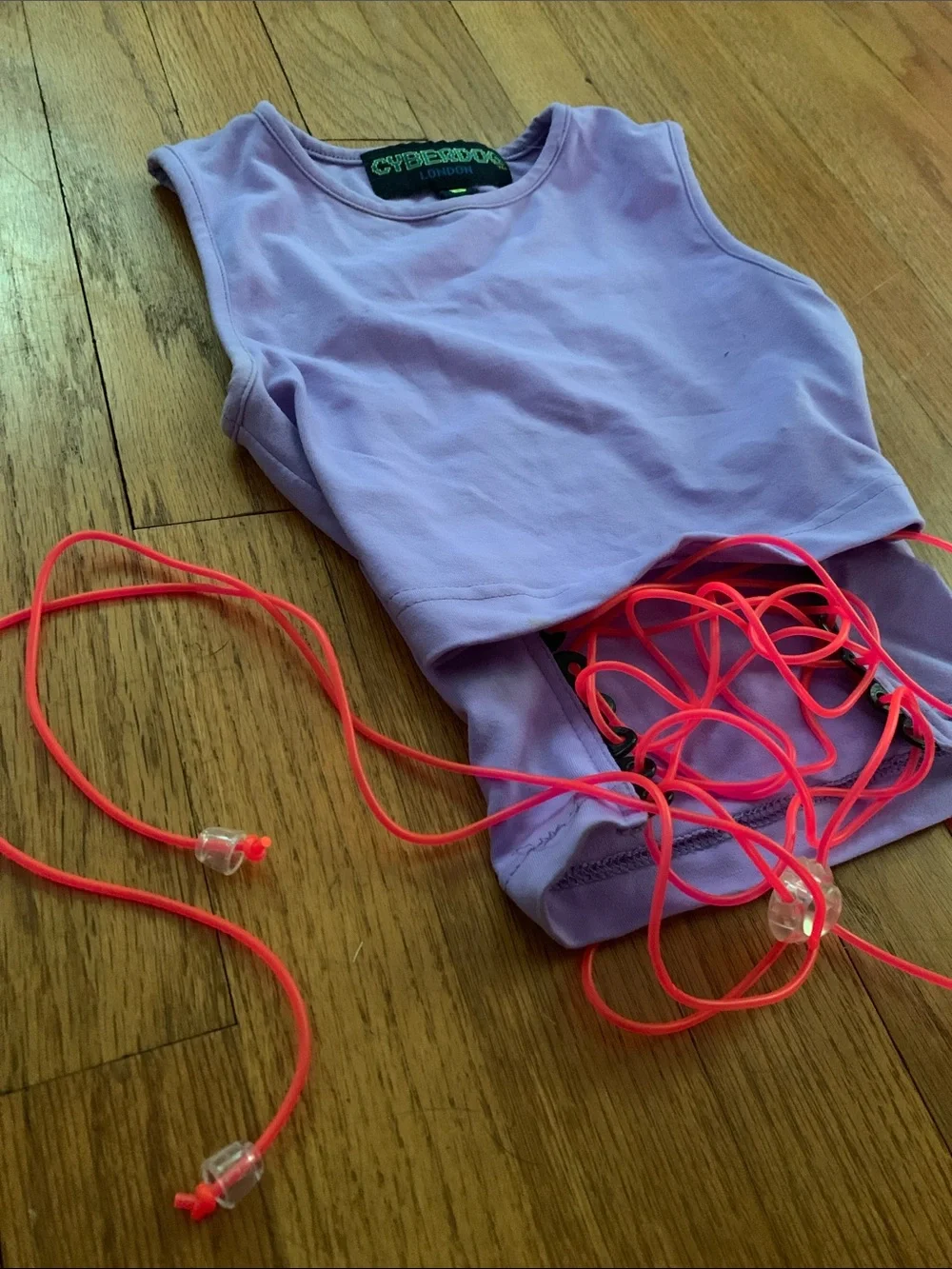 Cyberdog London Lavender Crop Top with Neon Pink Blacklight Reactive Lacing - Picture 11 of 15